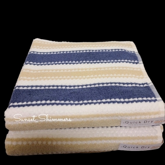 10pc Quick Dry Tan Navy 100% Zero Twist Cotton Bath Hand Washcloth Towel Set - Picture 7 of 10